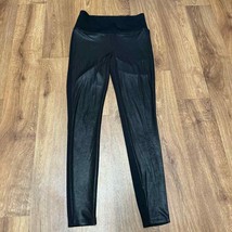 Assests by Spanx High Waisted Black Faux Leather Front Panel Leggings Pant Large - £30.06 GBP
