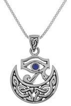Jewelry Trends Sterling Silver Eye of Horus Celtic Moon Pendant with Synthetic L - £50.50 GBP