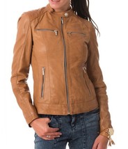 Women&#39;s Genuine Lambskin Real Leather Motorcycle Slim fit Biker Jacket -... - £92.42 GBP