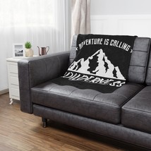 Adventure is Calling Fleece Blanket - Black and White Mountain Print - £32.21 GBP+