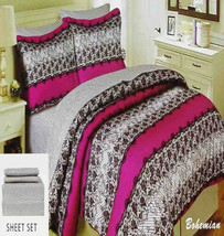 BOHEMIAN SCROLL PINK BLACK WHITE TWIN XL COMFORTER SHEETS 5PC BEDDING SE... - £87.04 GBP