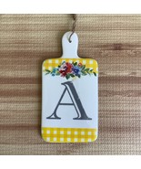 Ashland Monogram Ceramic Cheese Board Initial &quot;A&quot; Check/Floral 5x9 in - $17.46 CAD