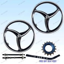 BMX Bicycle 20&quot; Alloy Sport Rim Black Color Wheel Set/Seat Post/Freewhee... - £137.73 GBP