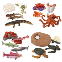 17Pcs Sea Animal Life Cycle Figurines Of Green Sea Turtle Crocodile Octo... - $28.99