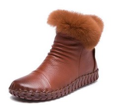 A68 Rex Rabbit Winter Boots Genuine Leather Cowhide Women&#39;s Boots Cotton Shoes S - £62.50 GBP