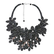 Elegantly Unique Linked Black Crystal Bead Floral Cluster Statement Necklace - £64.76 GBP