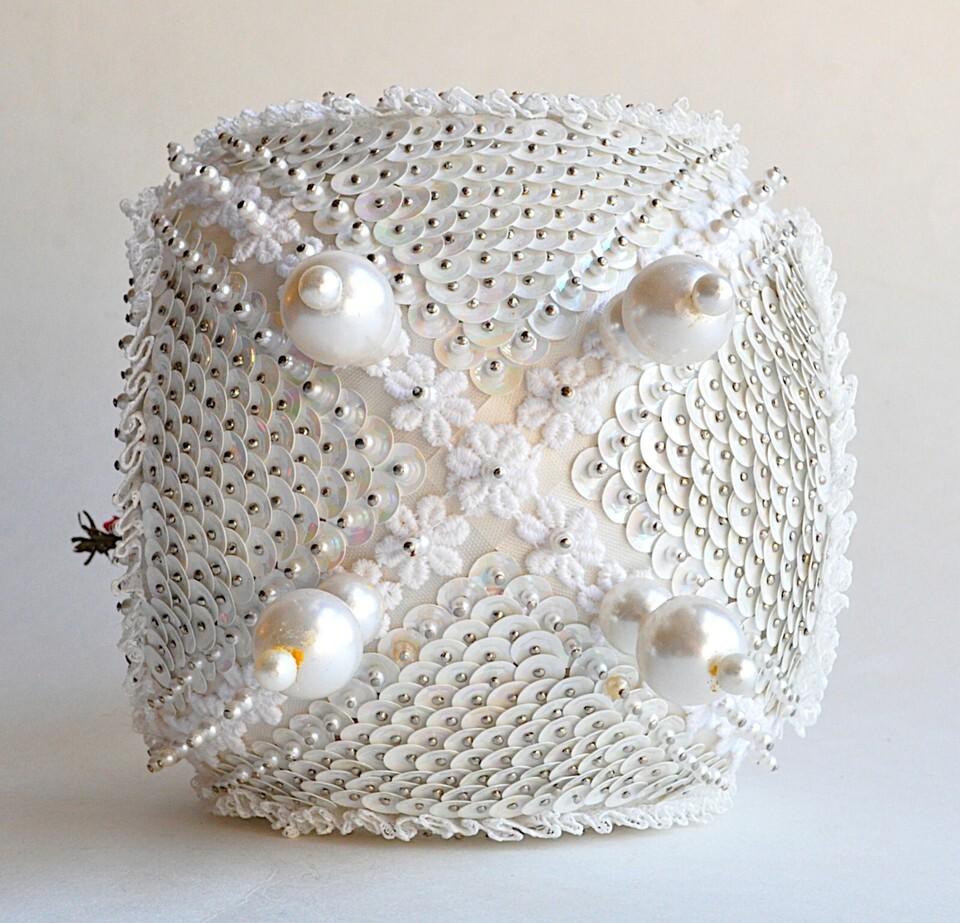 Handmade Sequin Pushpin Diorama Wedding Cake Topper Ring Maid Pearls Flowers VTG Item image 11