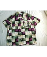 Alfred Dunner Purple, Green &amp; Beige Block Short Sleeve Blouse Size 18 - $10.49