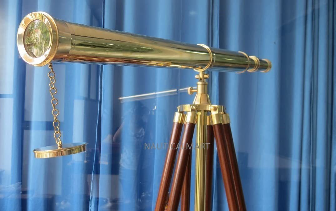 Vintage Floor Standing Brass Telescope Shiny Brass Finish Adjustable Tripod Telescope Maritime Navy Instrument