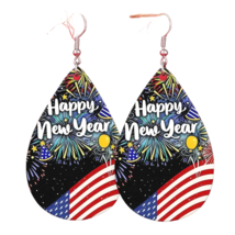 Happy New Year Double Sided PU Leather Teardrop Dangle Earrings - New - £10.38 GBP