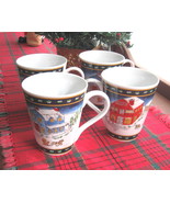 Set of Four (4) American Atelier Winter Village Porcelain Mugs with Box   - £20.36 GBP