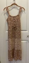 LUCKY BRAND Women&#39;s Beige and Coral Floral Print Spaghetti Strap Sundress Size S - £13.70 GBP