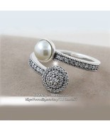 925 Sterling Silver Luminous Glow Ring With Clear CZ and Pearl  Ring  - £14.50 GBP