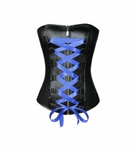 Black Faux Leather Blue Satin Lace Gothic Steampunk Waist Training Busti... - £53.95 GBP