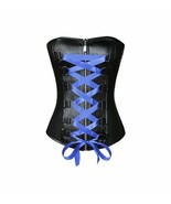 Black Faux Leather Blue Satin Lace Gothic Steampunk Waist Training Busti... - £54.17 GBP