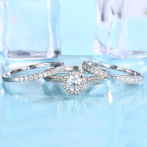Sim Diamond Trio Engagement Ring Set White Gold Finish Sterling Silver 925 - £74.96 GBP