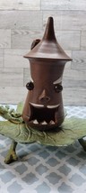 Vintage Pottery Incense Burner Clay Candle Holder Mexican Glass Eyes Chimenea 8&quot; - £11.70 GBP