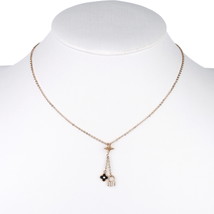 Rose Tone Clover &amp; Lock Charm Necklace With Sparkling Crystals - £18.46 GBP