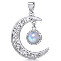 Jewelry Trends Filigree Celtic Crescent Moon Sterling Silver Pendant Moonstone - £87.25 GBP