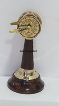7&quot; LEATHER BRASS TITANIC ENGINE ROOM TELEGRAPH WITH WOODEN BASE HOME DECOR - $59.00