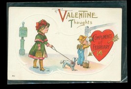 Vintage Postcard Valentines Day Greeting Card Embossed Cherub Girl Walking Dog - £10.11 GBP