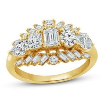 2CT Multi-Shape Simulated Diamond 14K Yellow Gold Plated Engagement Promise Ring - £58.47 GBP