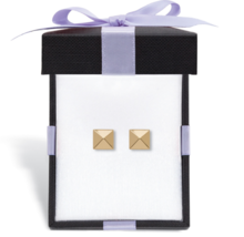 Pyramid Stud Earring In Hollow 14K Yellow Gold With Box - £94.38 GBP