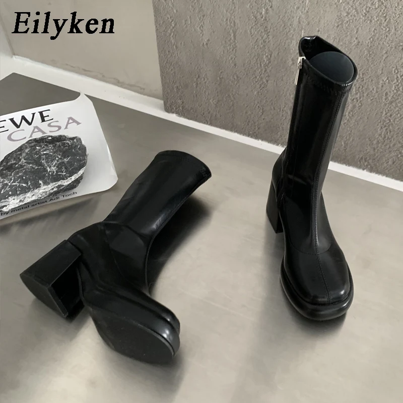 Eilyken  Style Autumn  Women ANKLE Boots 2024 Thick Soled  Heels Round Toe Mid C - £226.19 GBP