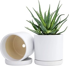 Set Of 2 Plants Pots, 6 Inch White Ceramic Planter Pot With Saucer And Drainage - £38.32 GBP