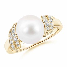Authenticity Guarantee 
Freshwater Cultured Pearl and Diamond Swirl Ring in 1... - £478.49 GBP