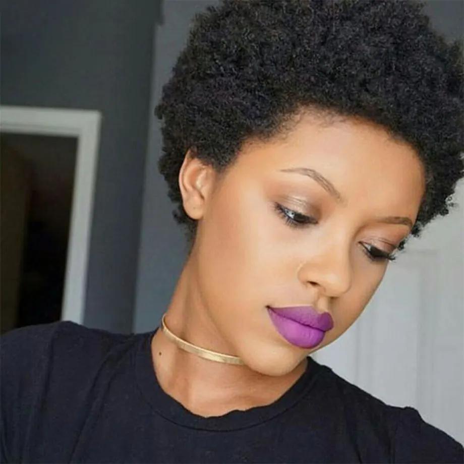 Short Afro Human Hair Wig Without Glue Or Gel Glueless Wig Human Hair Ready  - £26.75 GBP+