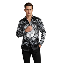 Men Satin Silky Shirt Oscar Banks Turkey Singer Stage Performer 6432 Black Lions image 4