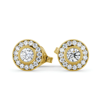 Halo Round Lab Grown Diamond Earrings 14K Yellow Gold  - $16,585.65 MXN