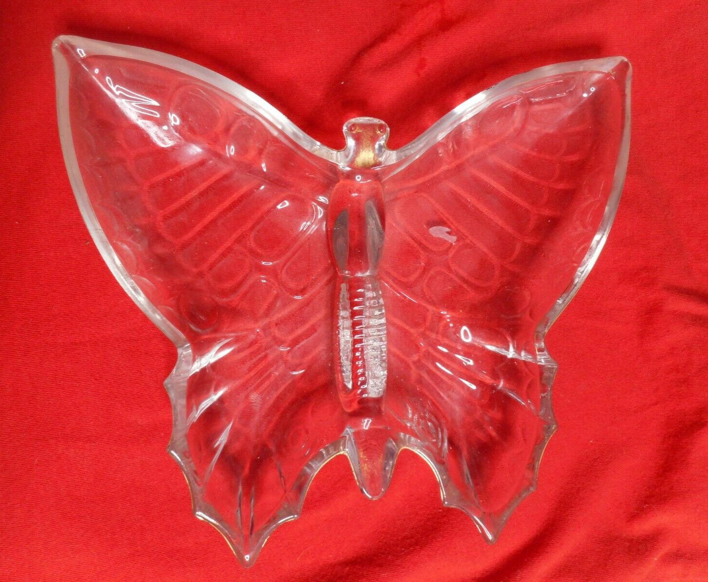Jeannette Glass Marigold Carnival Butterfly Candy TRINKET Dish Gold Gild Loss - $10.99