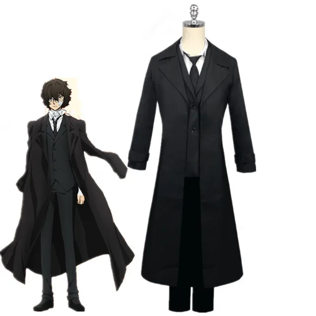  Bungo Stray Dogs Dazai Osamu Cosplay Costume Black Trench Outfit Jacket  For  M - £91.70 GBP