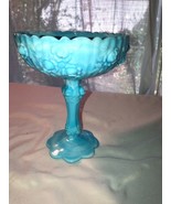 Fenton Blue Milk Glass Rose Comport High Footed 9222-MI 1964 Mint - $39.99