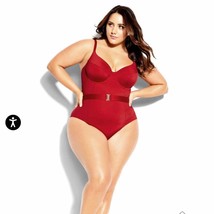 NWT City Chic Lily Belted Underwire 1 Piece Swimsuit - salsa red Size 22 - £55.00 GBP