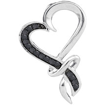 10k White Gold Womens Round Black Color Enhanced Diamond Twist Heart Pendant - £119.62 GBP