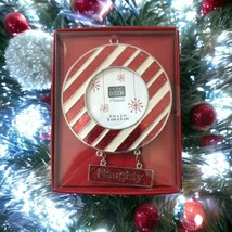 NAUGHTY Picture Frame Ornament Michaels Enameled Red White Metal Boxed C... - $14.84