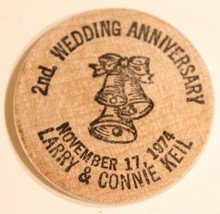 Vintage Wooden Nickel Wedding Anniversary 1974 - $4.94