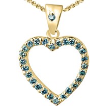 14K Gelb Vergoldet Ozeanblau Echt Moissanit Herz Form Anhänger Halskette - £134.65 GBP