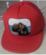 1980s Bear Fish Vintage Snapback Hat 3D Puffy Trucker Cap Retro Style Red - €20,79 EUR