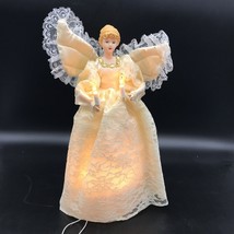 Lighted Angel Tree Topper Porcelain Face Hands 15&quot; Ivory Lace Christmas  - £21.75 GBP