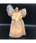 Lighted Angel Tree Topper Porcelain Face Hands 15&quot; Ivory Lace Christmas  - £21.54 GBP