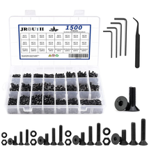 1500Pcs Screws Assortment Hex Socket Flat Head Black Screws Nuts and Bolts - £33.25 GBP