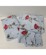 Flannel Sheet Set Winter Cardinal Bird Blue Sheets Flat Fitted Pillowcas... - £6.65 GBP