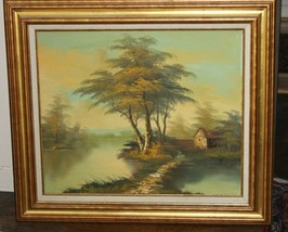 VTG Original Oil on Canvas Painting Landscape Waterscape Signed Hadock 2... - £104.61 GBP