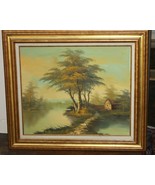 VTG Original Oil on Canvas Painting Landscape Waterscape Signed Hadock 2... - $135.23