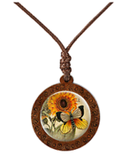 Butterfly &amp; Sunflower Wood Prism Necklace Wax Rope Necklace vintage 721 ... - $13.00 CAD