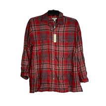 Max Studio Flannel Shirt Size XS Roll Up Sleeve Red Gray Black Plaid Womens - £23.25 GBP